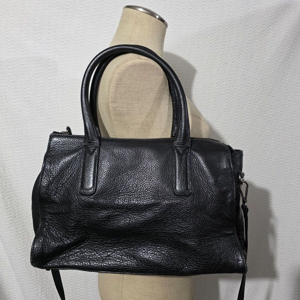 VARRIALE Black Pebble Leather Handbag Shoulder Bag Made in Italy